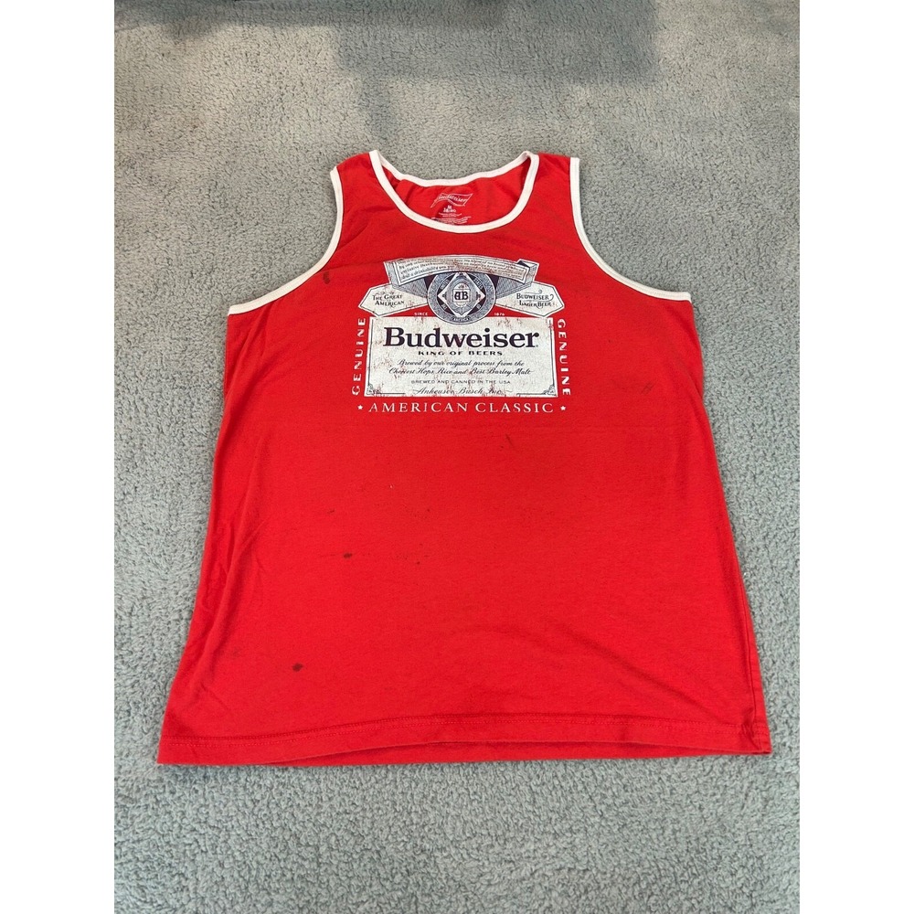 Budweiser Beer Shirt Men Medium 38/40 Red American Classic Sleeveless Tank Top